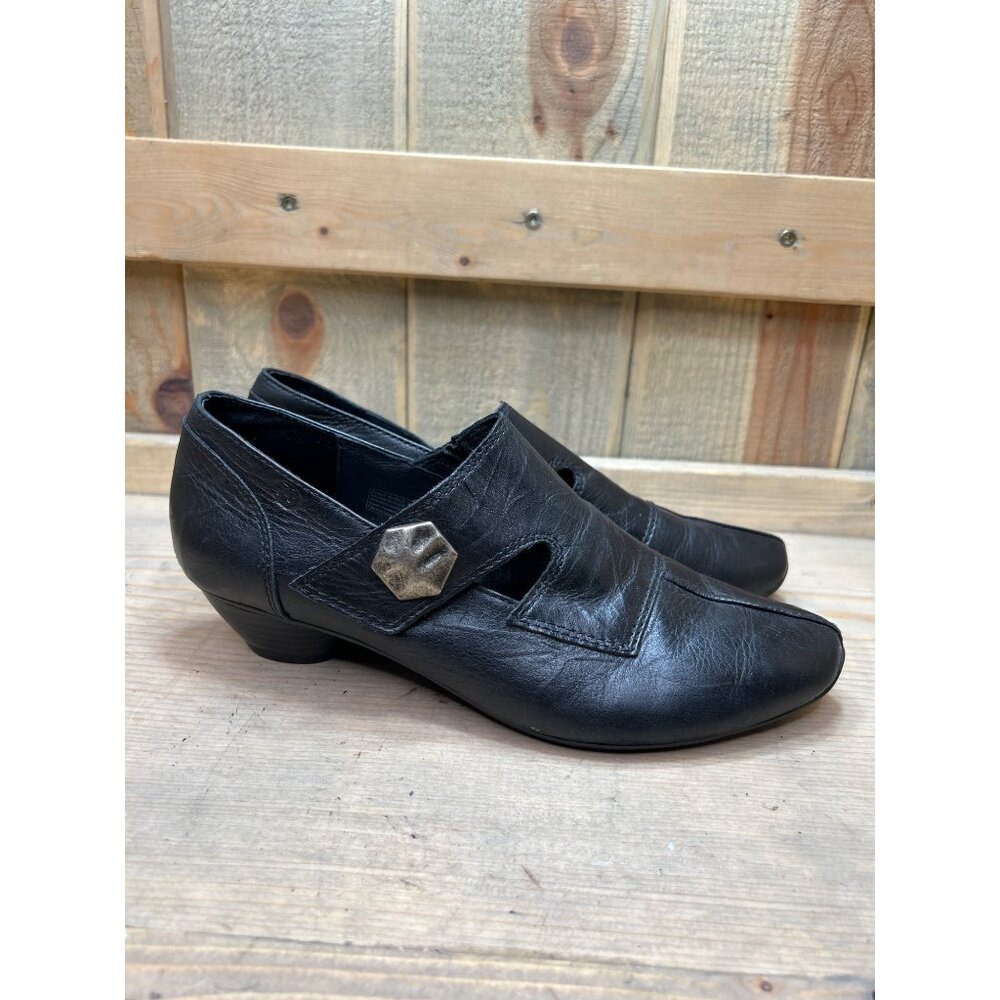 Josef Seibel Womens Black Leather Heeled Loafers Size 37 US 6 - 6.5
